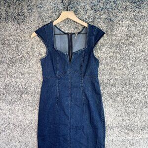 Free People Dress Womens XS Blue Denim Mesh V‎ Neck Exposed Zip Cap Sleeve Mini